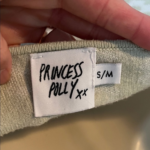 Princess Polly Knit Halter Dress in Light Green w/ Cream Flowers - Picture 2 of 5